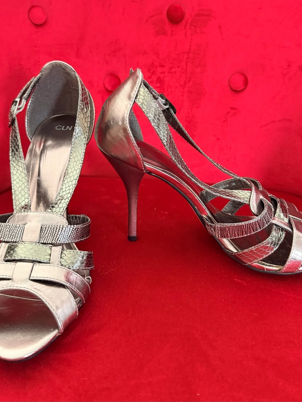 Metallic Silver Strappy High Heel Sandals -